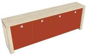 Verno+ alacsony szekrény 260 x 46 x 90 cm, üvegajtó, akác / narancs