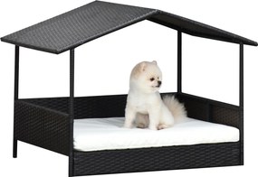 PawHut Rattan Kutyaház Tetővel, Emelt Kutyafekhely Kisméretű és Közepes Méretű Kutyák Számára, Hűsítősállás Fém Vázon, Kinti Kutyafekhely, 69 x 98 x 7