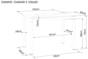 Fekete DAMAR étkezőasztal 100x60 cm, tölgy artisan dekorációval