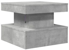 betonszürke dohányzóasztal LED-lámpákkal 50 x 50 x 40 cm