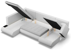 Tokio U sarokkanapé, 3 ágyneműtartóval, fonott + műbőr, baloldali, szürke - fehér