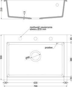 Mexen Elix gránit mosogató 1-medencés 700 x 500 mm, fehér, króm szifon - 6526701005-20