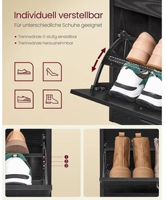 Cipősszekrény 4 lehajtható rekesszel 24 x 105,5 x 83 cm, fekete