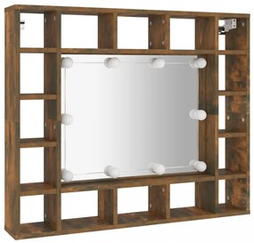 füstös tölgy színű tükrös szekrény LED-ekkel 91 x 15 x 76,5 cm