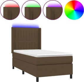 vidaXL barna szövet rugós és LED-es ágy matraccal 100x200 cm