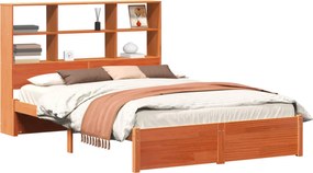 vidaXL Ágykeret tároló fejtámlával Viaszbarna 150 x 200 cm Tömör fenyő