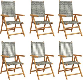 vidaXL 6 db szürke polyrattan és tömör fa dönthető kerti szék