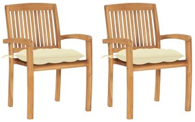 vidaXL 2 db tömör tíkfa kerti szék krémfehér párnával