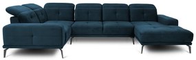 Sötétkék bársony sarokkanapé (bal oldali-U alakú) Neviro – ELTAP