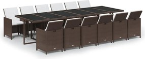 vidaXL 13 részes barna polyrattan kerti étkezőgarnitúra párnákkal