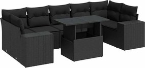 vidaXL 8 részes fekete polyrattan kerti ülőgarnitúra párnákkal