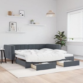 sötétszürke kihúzható bársony heverő fiókkal 100 x 200 cm