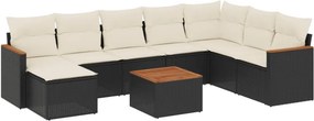 vidaXL 9 részes fekete polyrattan kerti ülőgarnitúra párnákkal