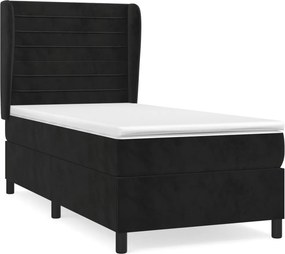 vidaXL fekete bársony rugós ágy matraccal 90 x 200 cm