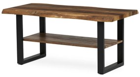 Măsuță de cafea 120x60x55 cm, placă MDF, decor lemn învechit, metal, poliță, picioare negre