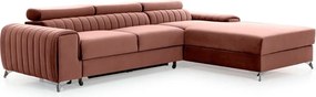 Rózsaszín bársony kinyitható-tárolóhelyes sarokkanapé (jobb oldali-heverő résszel) Grayson – ELTAP