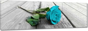 Vászonkép 120x40 Kék rózsa a deszkákon