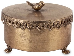 Bronzos arany fém tárolódoboz madárkás fogantyúval 15x21x21cm