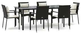 vidaXL 7 részes fekete polyrattan kerti étkezőgarnitúra párnával