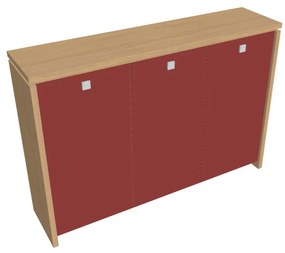 Verno közepes gardrób 188 x 46 x 130 cm, üvegajtó, világos tölgy / piros