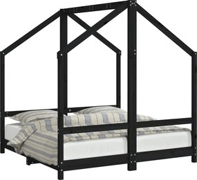 vidaXL fekete tömör fenyőfa gyerekágykeret 2 x (70 x 140) cm
