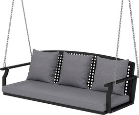 Outsunny 3 személyes függőpad – porszórt acél terasz hinta 3 háttámlapárnával, időjárásálló, 360 kg, szürke | Aosom