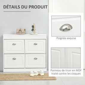 HOMCOM Cipőszekrény Cipőtároló Egység 98 x 24 x 83 cm 4 Lehajtható Ajtó Dupla Szint MDF Fehér | Aosom