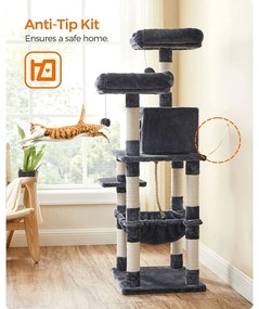 FEANDREA Macska kaparó, stabil macskatorony, 2 plüss fekhely, 143 cm