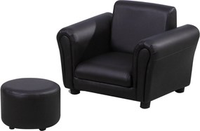 HOMCOM Gyerek Fotel Lábpihentetővel - Gyerek Sofá Mini Sofá 1,5-3 Éveseknek, Fából, Fekete, 54 x 42 x 41 cm | Aosom