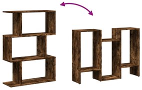 3 szintes füstös tölgy fa elválasztó könyvespolc 70x24x97 cm