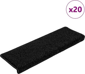 vidaXL 20 db fekete lépcsőszőnyeg, téglalap alakú széllel, 65 x 21 x 4 cm
