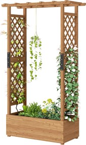 Outsunny emelt ágyás rácsos tetővel és akasztópolccal — fa virágláda mászótámasszal és vízelvezetéssel, 110 × 44 × 181 cm | Aosom