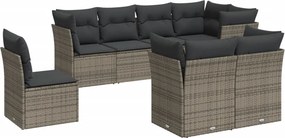 vidaXL 8 részes szürke polyrattan kerti ülőgarnitúra párnákkal