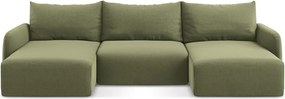 Zöld bársony kinyitható-tárolóhelyes sarokkanapé (U alakú) Kalena – Makamii