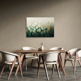 Üveg kép - Arany-zöld levelek (70x50 cm)