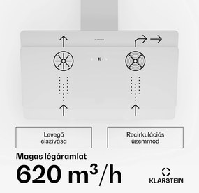 Klarstein Aurica 90, páraelszívó, 90 cm, 610 m³/ó, LED, érintőképernyős, üveg, fehér