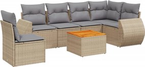 vidaXL 7 részes bézs polyrattan kerti ülőgarnitúra párnákkal