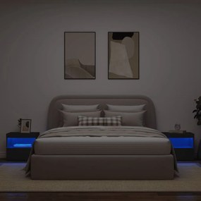 2 db fekete műfa éjjeliszekrény LED-fényekkel 50x40x45 cm