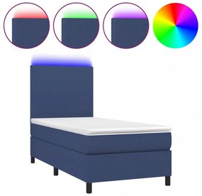 kék szövet rugós és LED-es ágy matraccal 90x200 cm