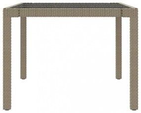 bézs szürke polyrattan és edzett üveg kerti asztal 190x90x75 cm