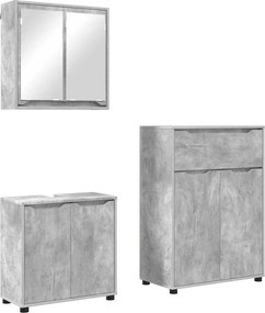 vidaXL Fürdőszoba bútor szett fiókkal 3 pcs Beton Szürke Faanyag