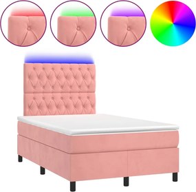 vidaXL rózsaszín bársony rugós és LED-es ágy matraccal 120x200 cm