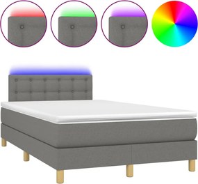 vidaXL sötétszürke szövet rugós és LED-es ágy matraccal 120x190 cm