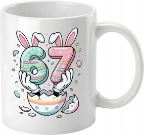 Bögre fehér 67-es pasztell nyuszi húsvétra ajándék ötlet