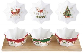 Karácsonyi porcelán 3 db tálka szett bambusz tálcán díszdobozban Christmas Tale
