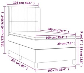 tópszínű szövet rugós és LED-es ágy matraccal 100x200 cm