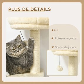 PawHut MacskaFa Kaparó Játszótorony DIY Tervezéssel, 171 cm Magasságú Aktiváló Központ 2 Fülkével, 6 Platformmal, 2 Lógó Pom-pommal Bézs | Aosom
