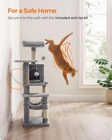 Macska kaparófa, 112 cm-es macska torony kilátóval, világosszürke