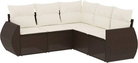 vidaXL 5 részes barna polyrattan kerti ülőgarnitúra párnával