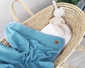 Baby Nellys Luxus kétrétegű muszlin baby takaró, 75 x 100 cm, kék 75 x 100